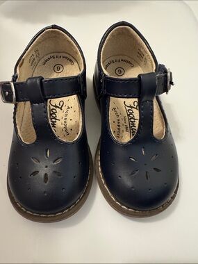 FootMates Navy T-Strap Floral Cutout Kids Mary Jane Shoes
